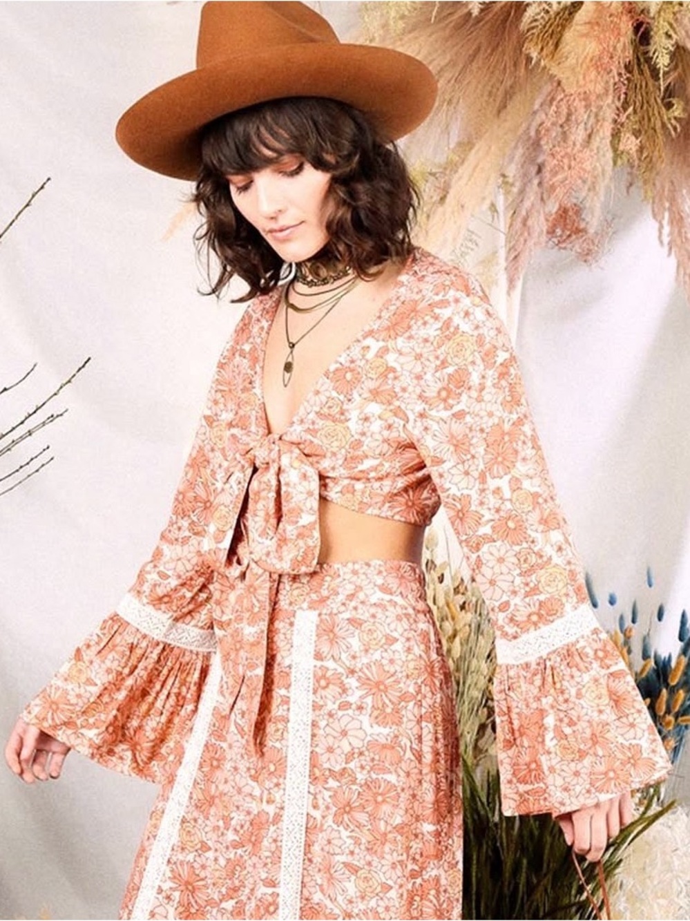 Hippie Shake-Pink Floral Tie Top